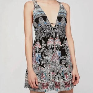 Women's Free People Me to You Printed Dress Size L Black Multicolor